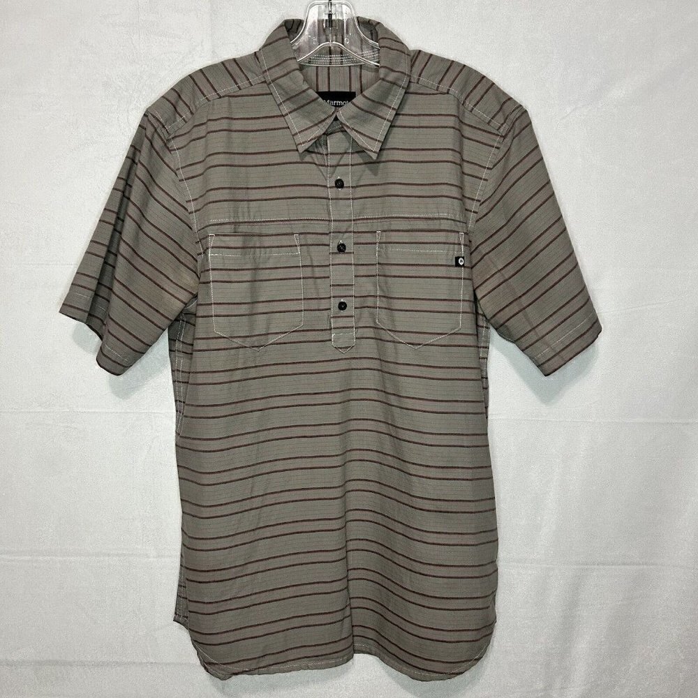 Marmot Men's Striped Collared Short-Sleeve Button-Down Shirt Gray Size M
